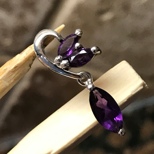 Natural 1.5ct Purple Amethyst 925 Solid Sterling Silver Pendant 26mm - Natural Rocks by Kala