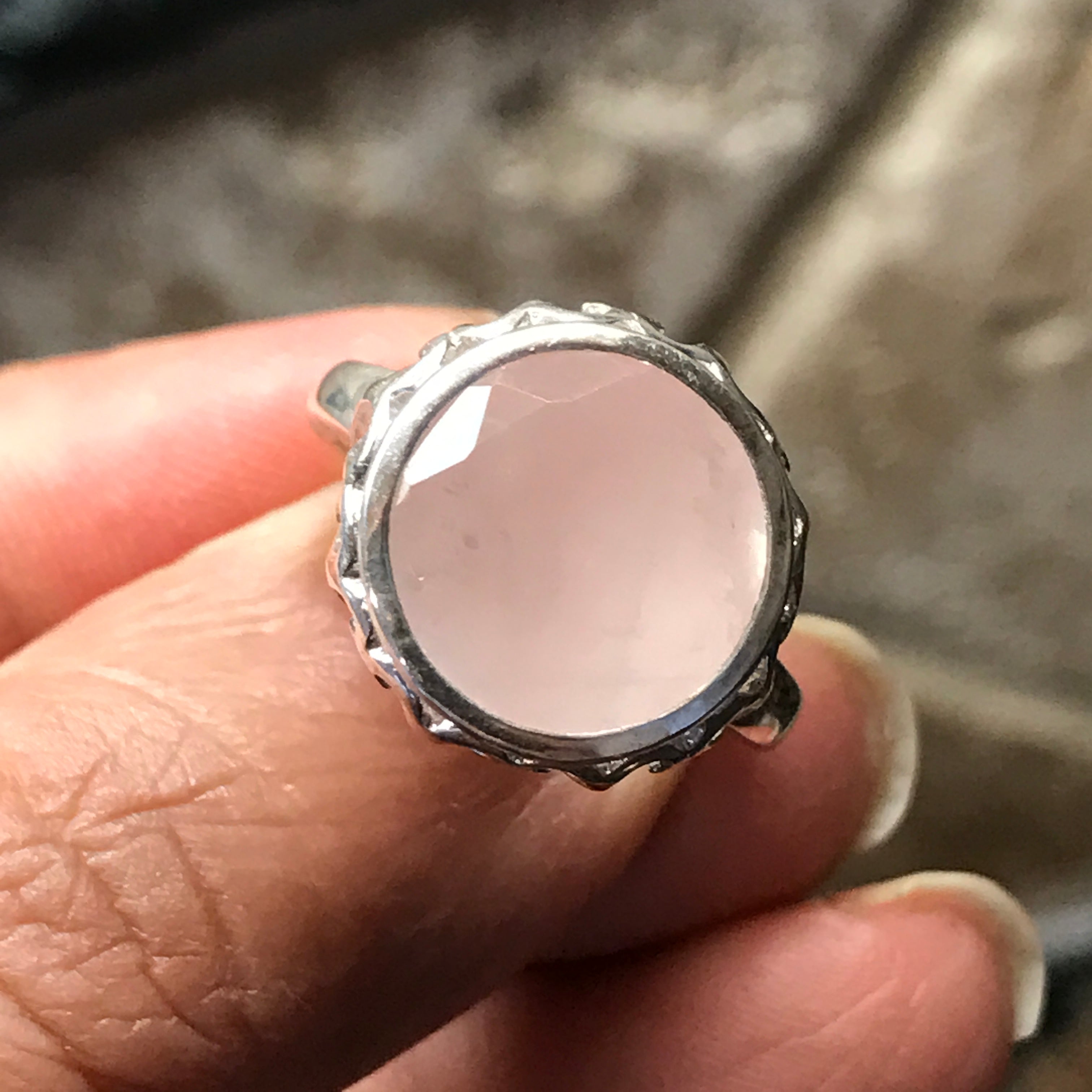 Natural 4ct Pink Rose Quartz 925 Sterling Silver Ring Size 6, 8, 9 - Natural Rocks by Kala
