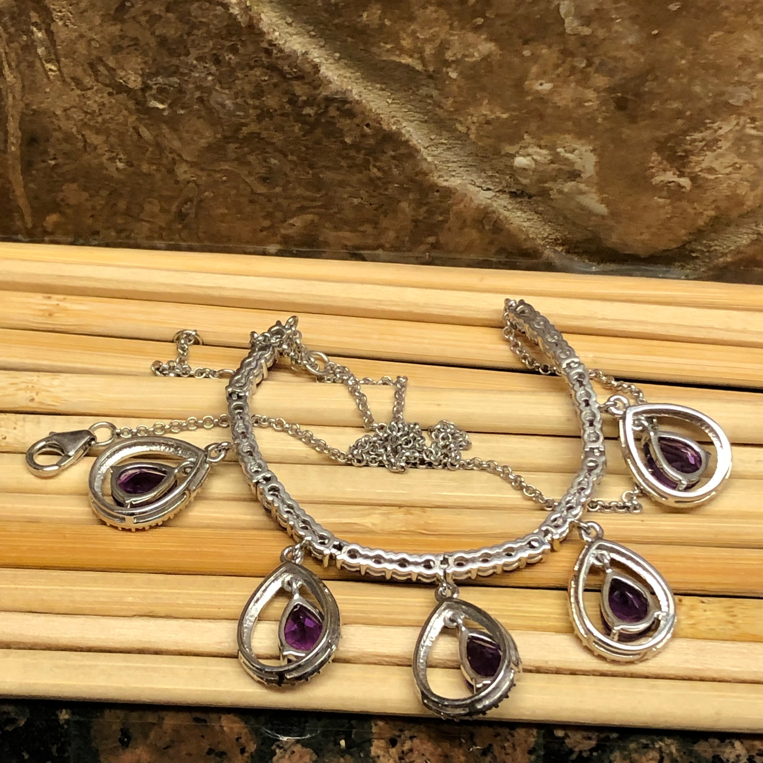 Natural 15ct Purple Amethyst 925 Solid Sterling Silver Designer Necklace 17 1/2" - Natural Rocks by Kala