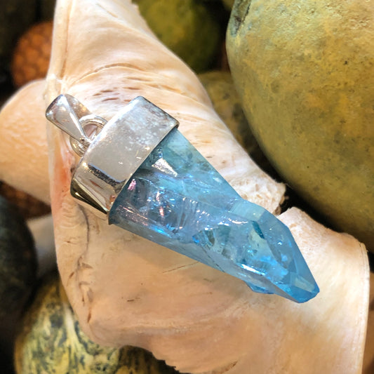 Natural Aqua Aura Quartz 925 Sterling Silver Stunning Cluster Men's Pendant 35mm - Natural Rocks by Kala