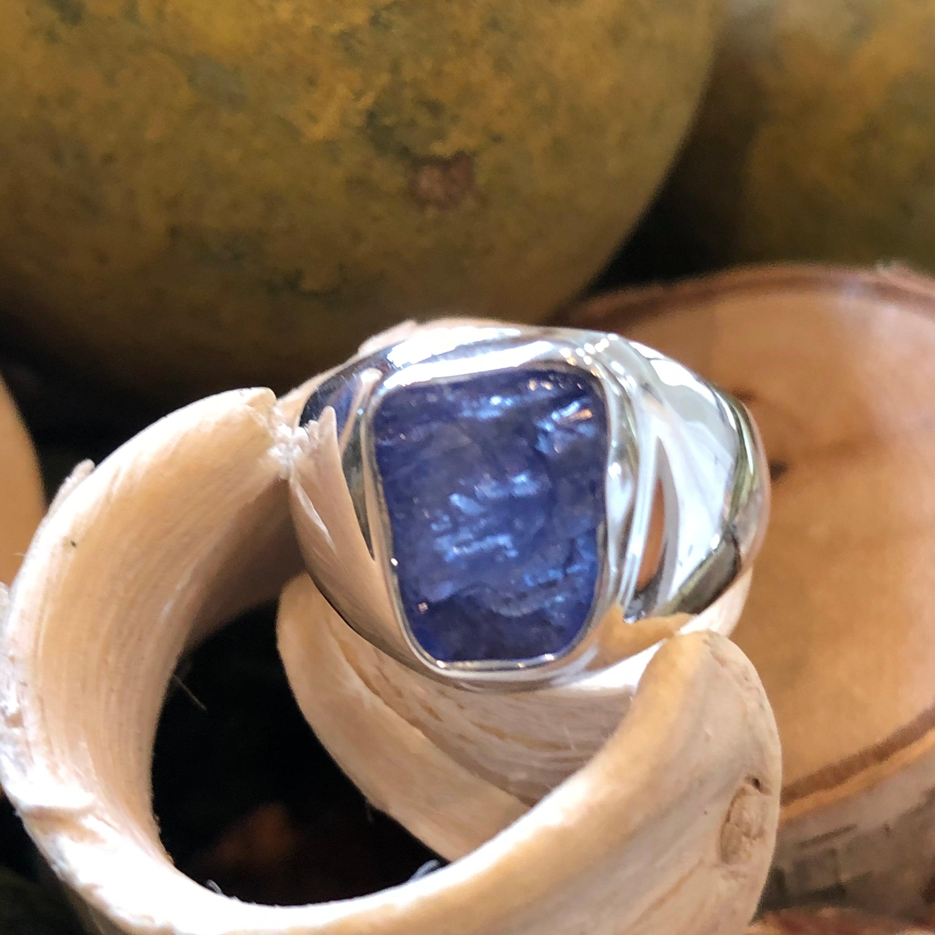 Natural Cluster Tanzanite 925 Solid Sterling Silver Men's Ring Size 7 - Natural Rocks by Kala