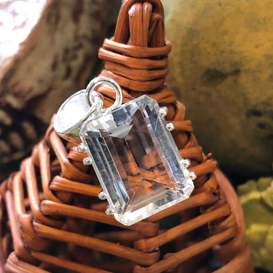 Genuine 8ct White Quartz 925 Solid Sterling Silver Pendant 25mm - Natural Rocks by Kala