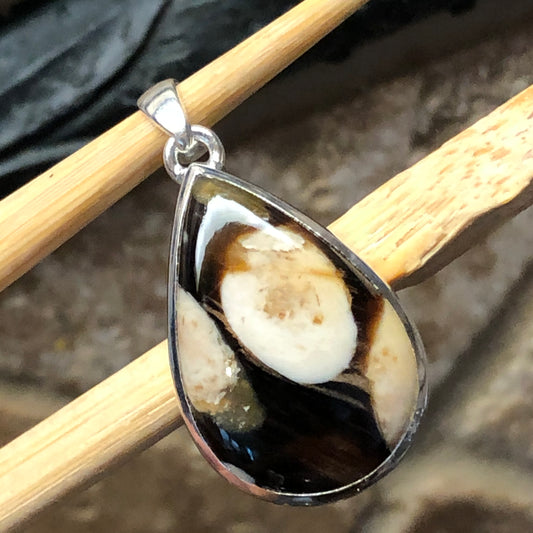 Genuine Peanut Wood Jasper 925 Solid Sterling Silver Pendant 30mm - Natural Rocks by Kala