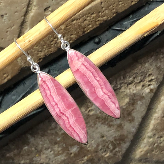 Natural Pink Rhodocrosite 925 Sterling Silver Earrings 45mm - Natural Rocks by Kala