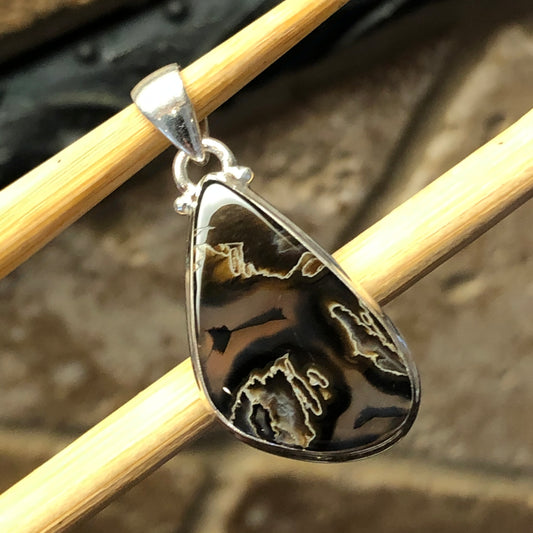 Natural Turkish Stick Agate 925 Sterling Silver Pendant 35mm - Natural Rocks by Kala