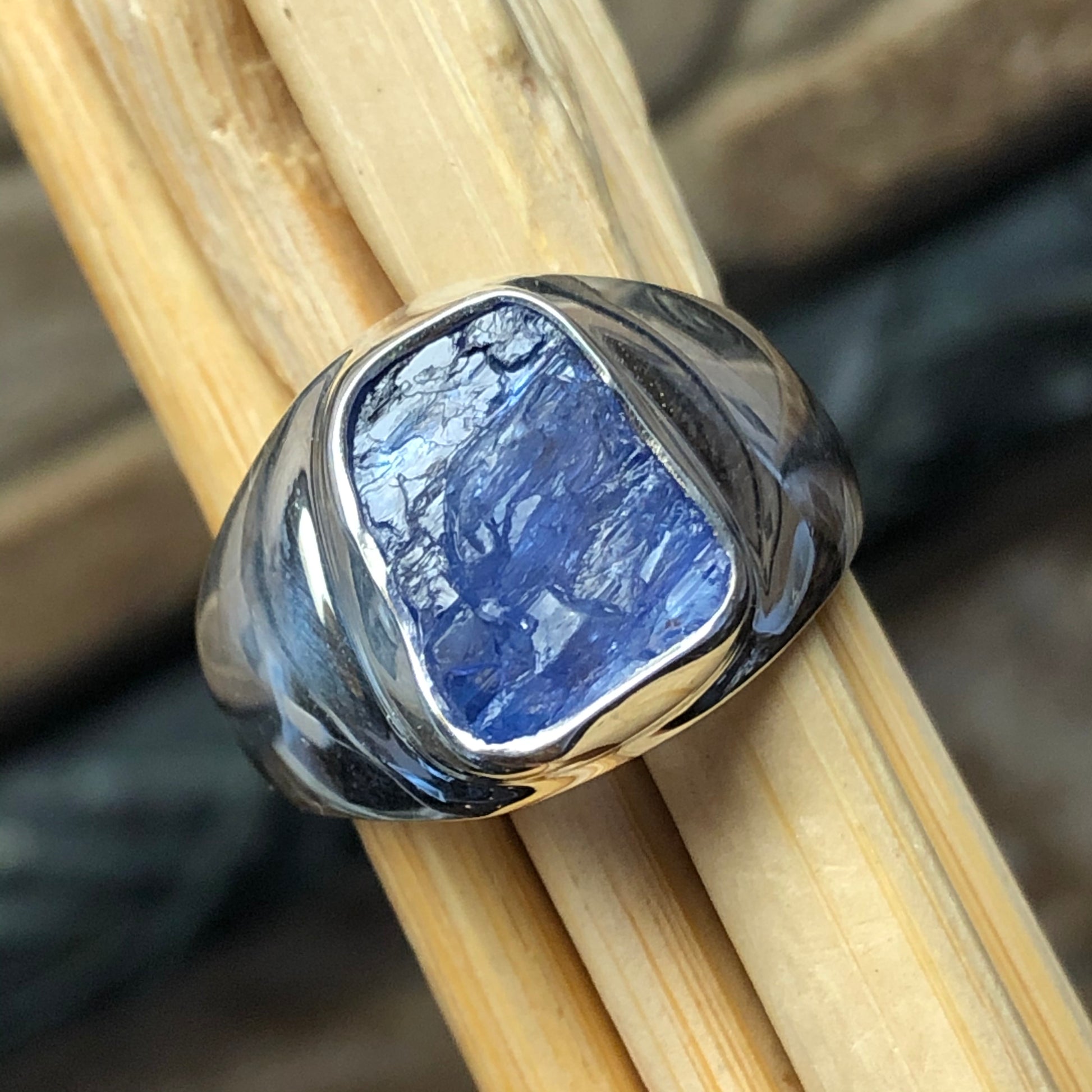 Natural Cluster Tanzanite 925 Solid Sterling Silver Men's Ring Size 7 - Natural Rocks by Kala