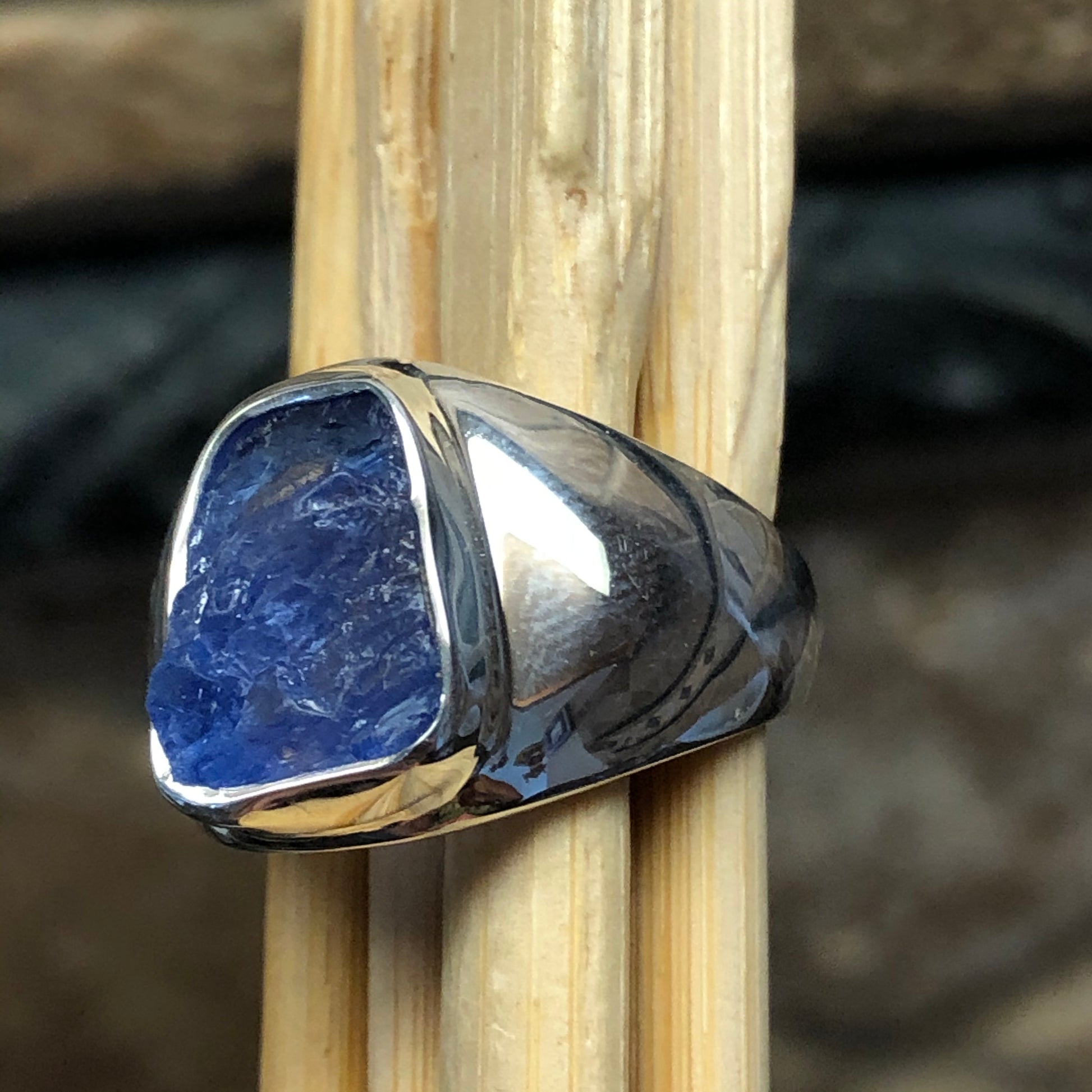 Natural Cluster Tanzanite 925 Solid Sterling Silver Men's Ring Size 7 - Natural Rocks by Kala