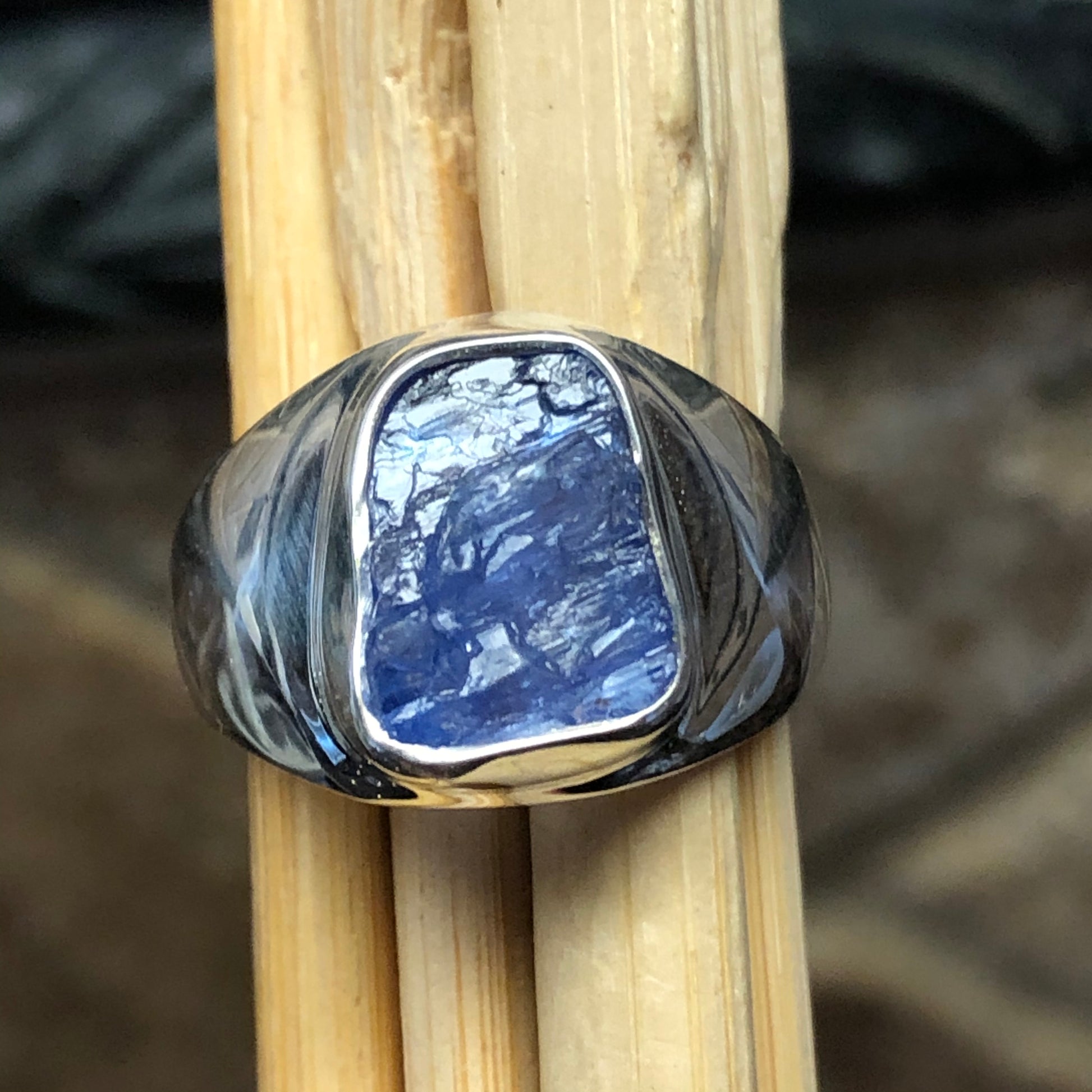Natural Cluster Tanzanite 925 Solid Sterling Silver Men's Ring Size 7 - Natural Rocks by Kala
