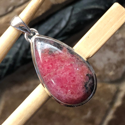 Natural Pink Rhodonite 925 Sterling Silver Pendant 50mm - Natural Rocks by Kala