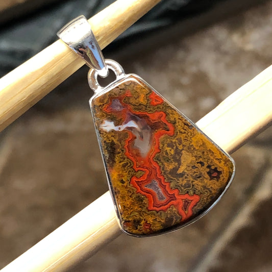 Genuine Dragon blood jasper 925 Solid Sterling Silver Pendant 30mm - Natural Rocks by Kala