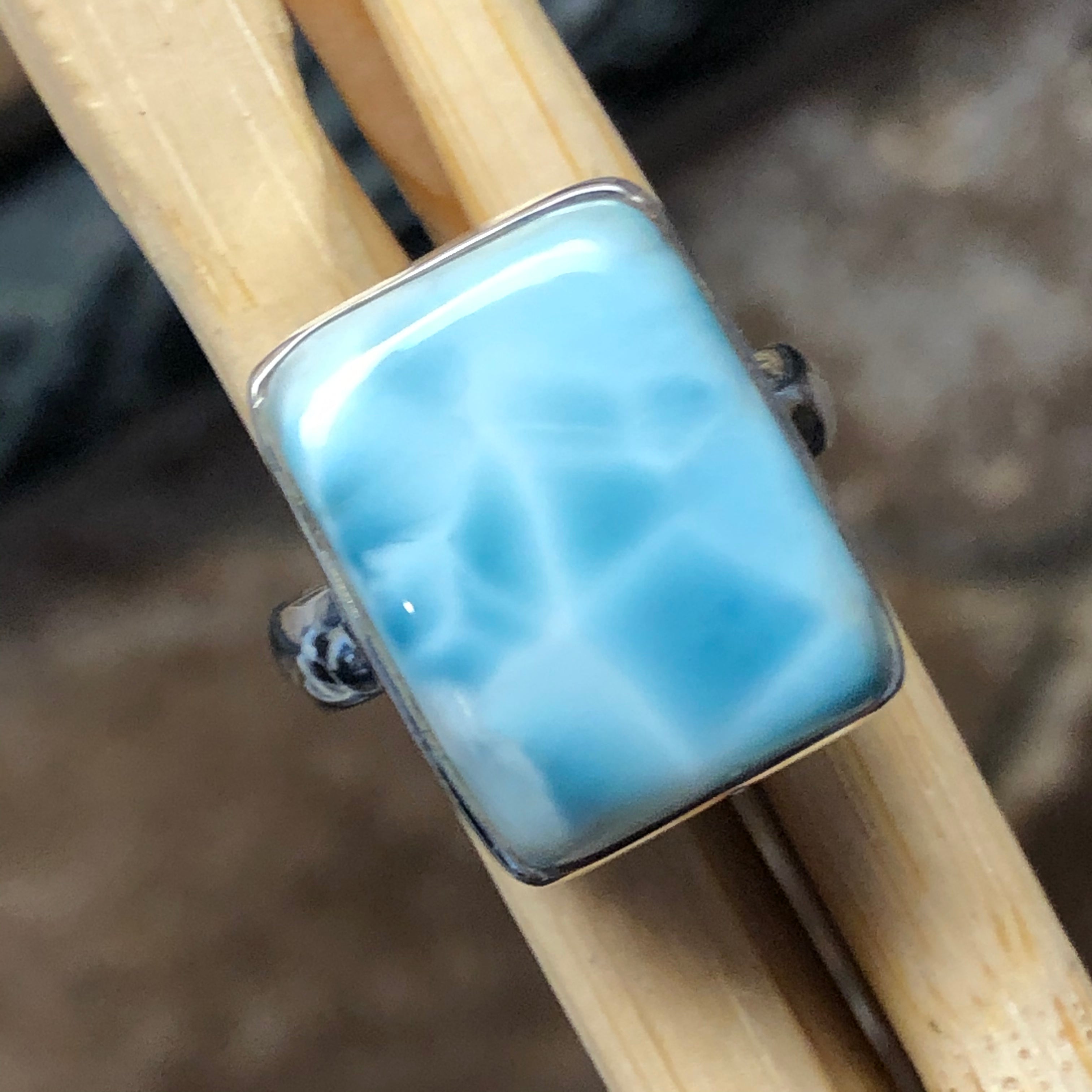 Natural Dominican Larimar 925 Solid Sterling Silver Ring Size 6.5 - Natural Rocks by Kala