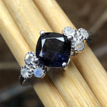 NaturaI Iolite, Rainbow Moonstone 925 Solid Sterling Silver Engagement Ring Size 6, 7, 8, 9 - Natural Rocks by Kala