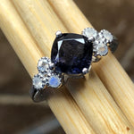 NaturaI Iolite, Rainbow Moonstone 925 Solid Sterling Silver Engagement Ring Size 6, 7, 8, 9 - Natural Rocks by Kala