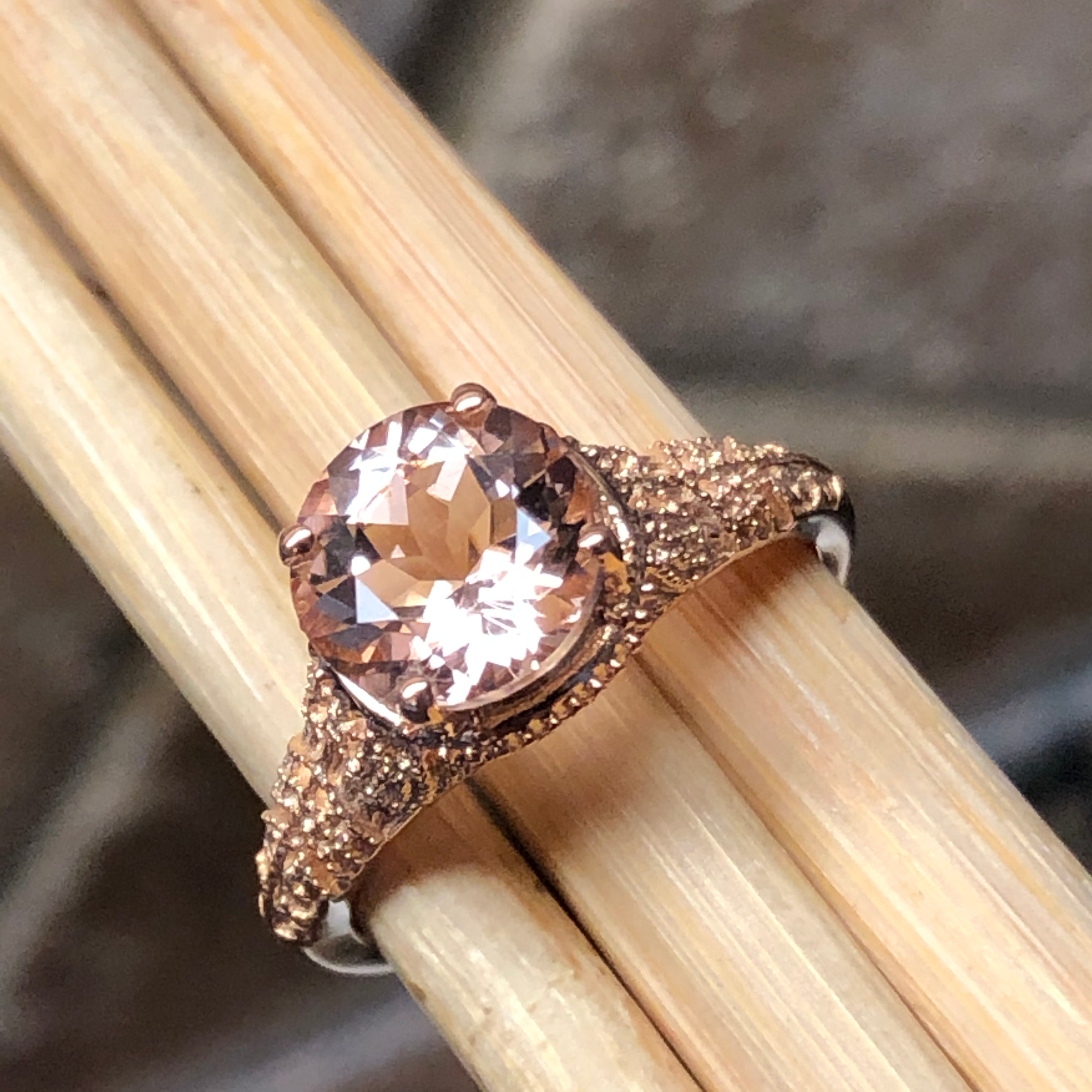 Natural 1.25ct Peach Morganite 14k Rose Gold Over Sterling Silver Engagement Ring Size 5, 6, 7, 8, 9 - Natural Rocks by Kala
