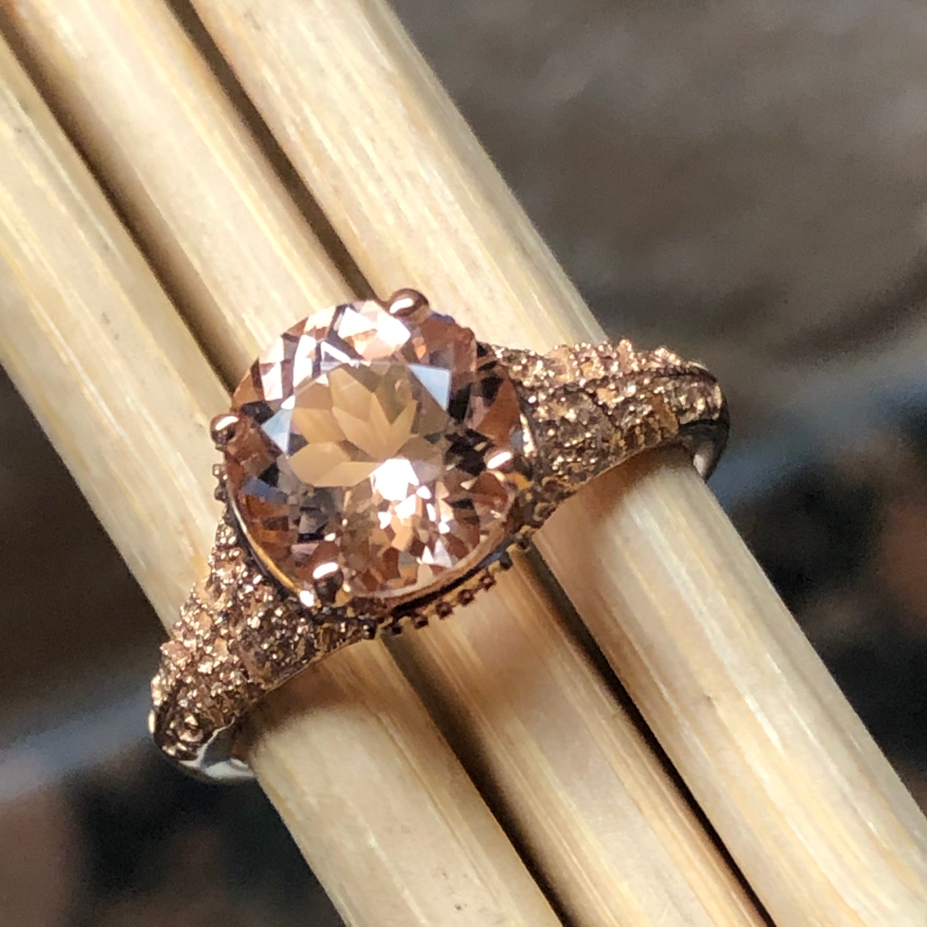 Natural 1.25ct Peach Morganite 14k Rose Gold Over Sterling Silver Engagement Ring Size 5, 6, 7, 8, 9 - Natural Rocks by Kala