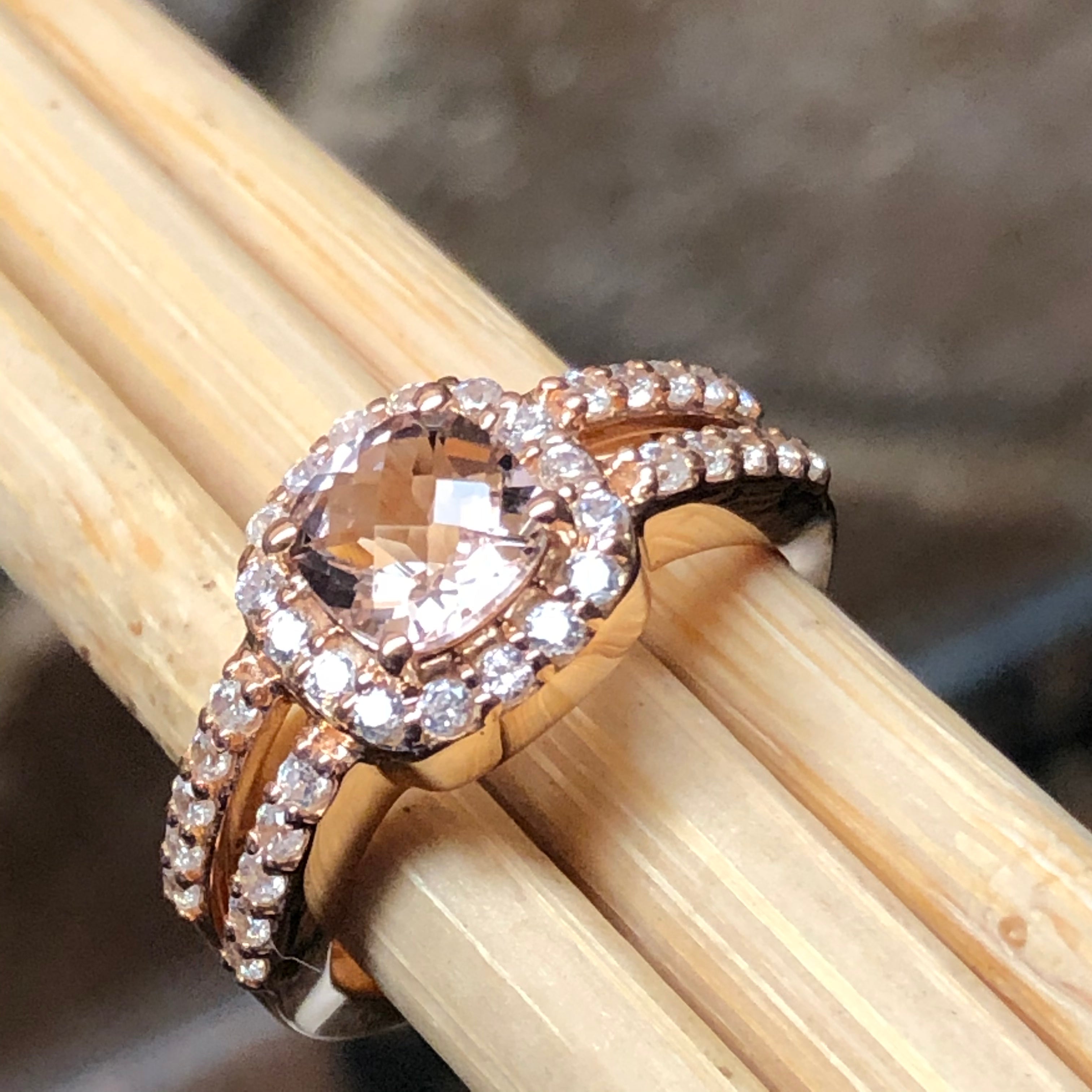 Natural 1.25ct Peach Morganite 14k Rose Gold Over Sterling Silver Engagement Ring Size 6, 7, 8, 9 - Natural Rocks by Kala