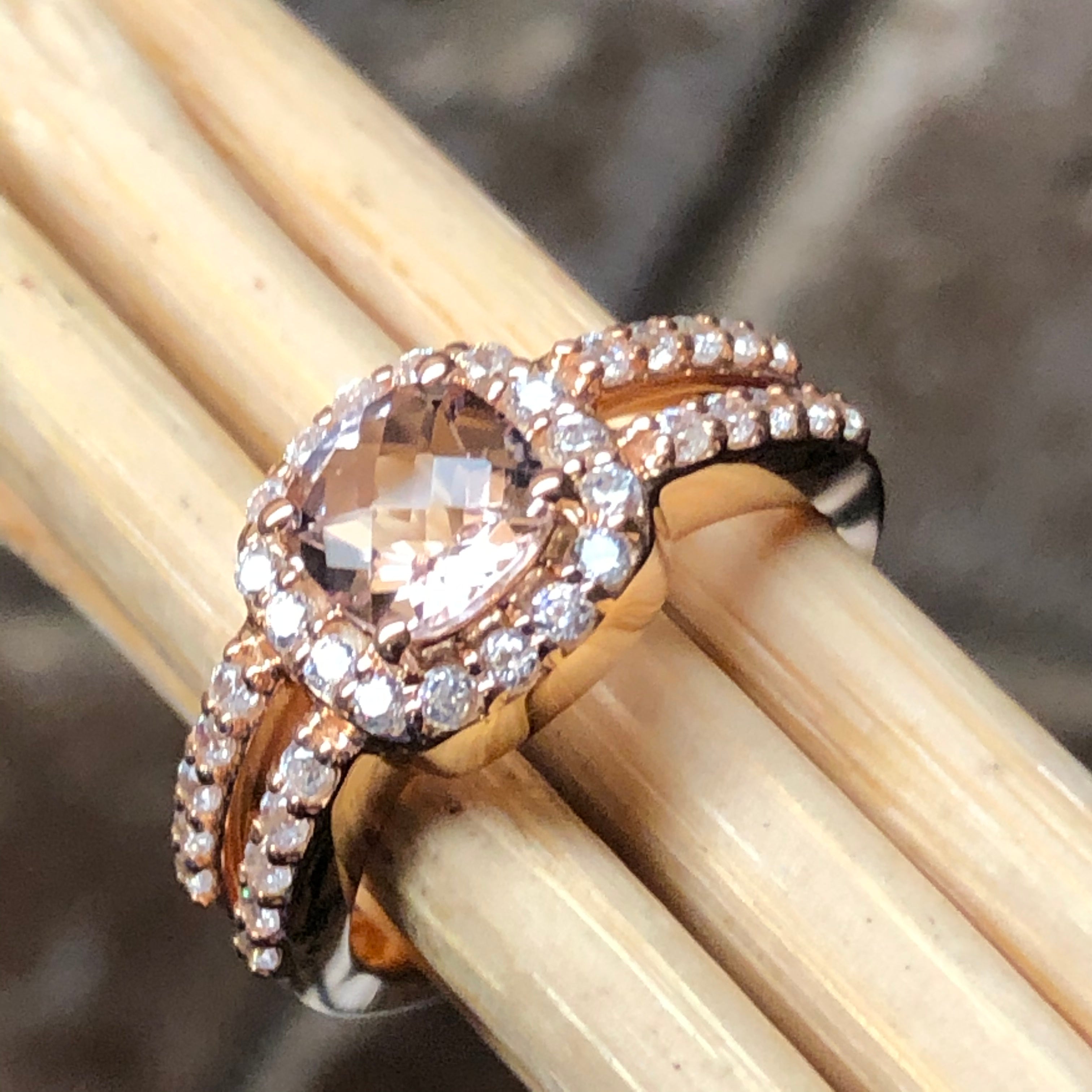 Natural 1.25ct Peach Morganite 14k Rose Gold Over Sterling Silver Engagement Ring Size 6, 7, 8, 9 - Natural Rocks by Kala