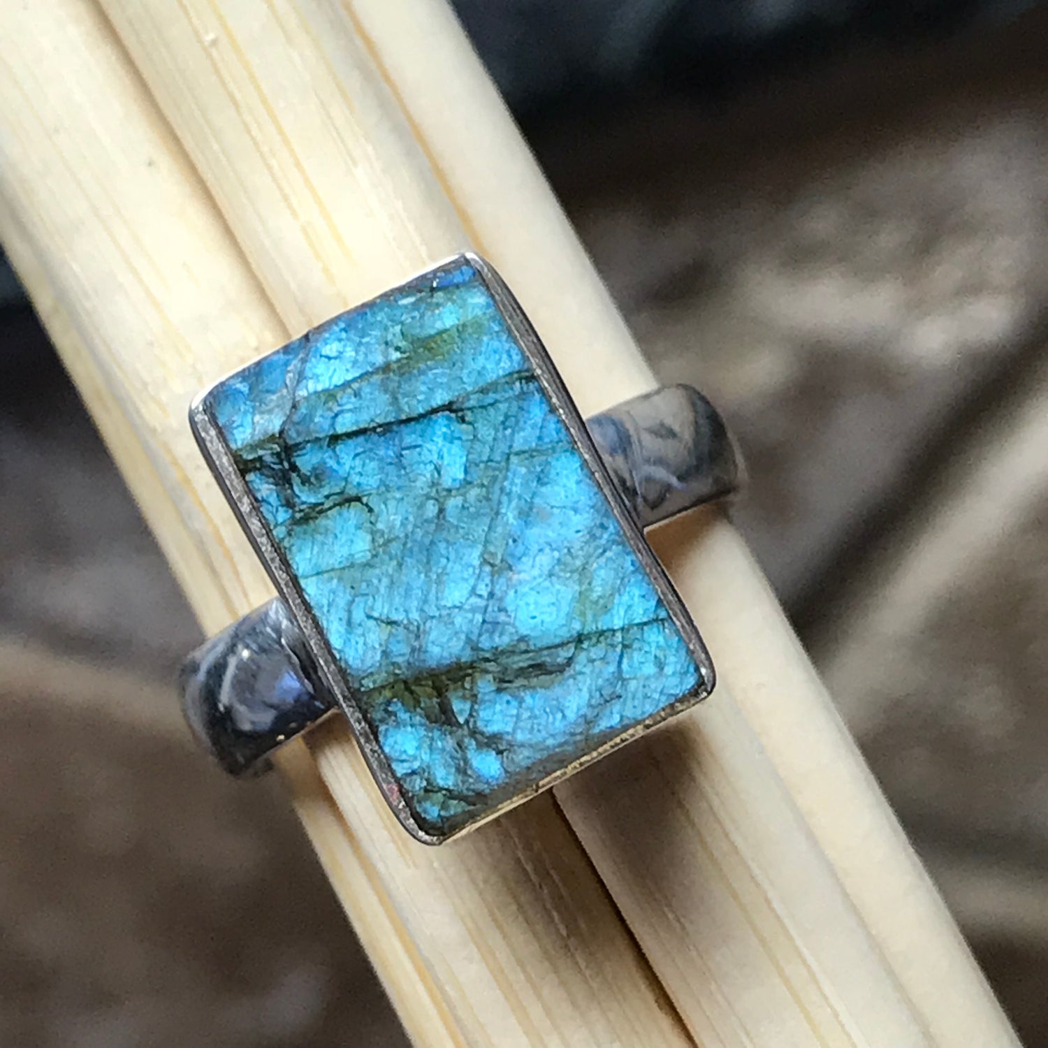 Natural Blue Labradorite 925 Solid Sterling Silver Ring Size 7 - Natural Rocks by Kala