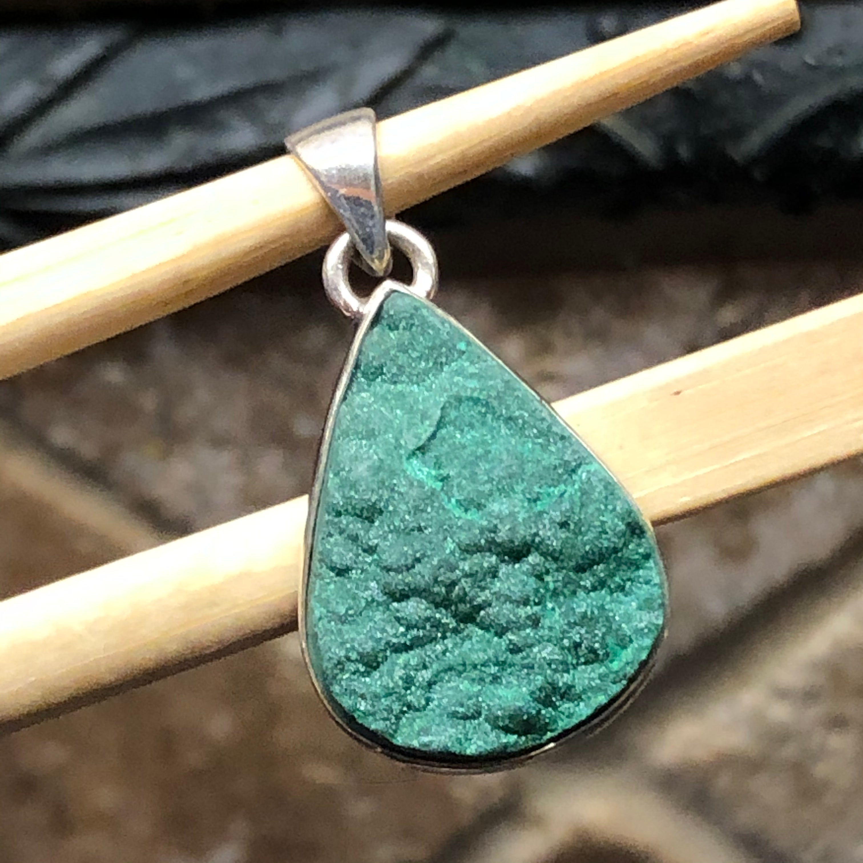 Natural Malachite Druzy 925 Solid Sterling Silver Pendant 30mm - Natural Rocks by Kala