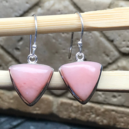 Natural Australian Pink Opal 925 Solid Sterling Silver Earrings 25mm - Natural Rocks by Kala