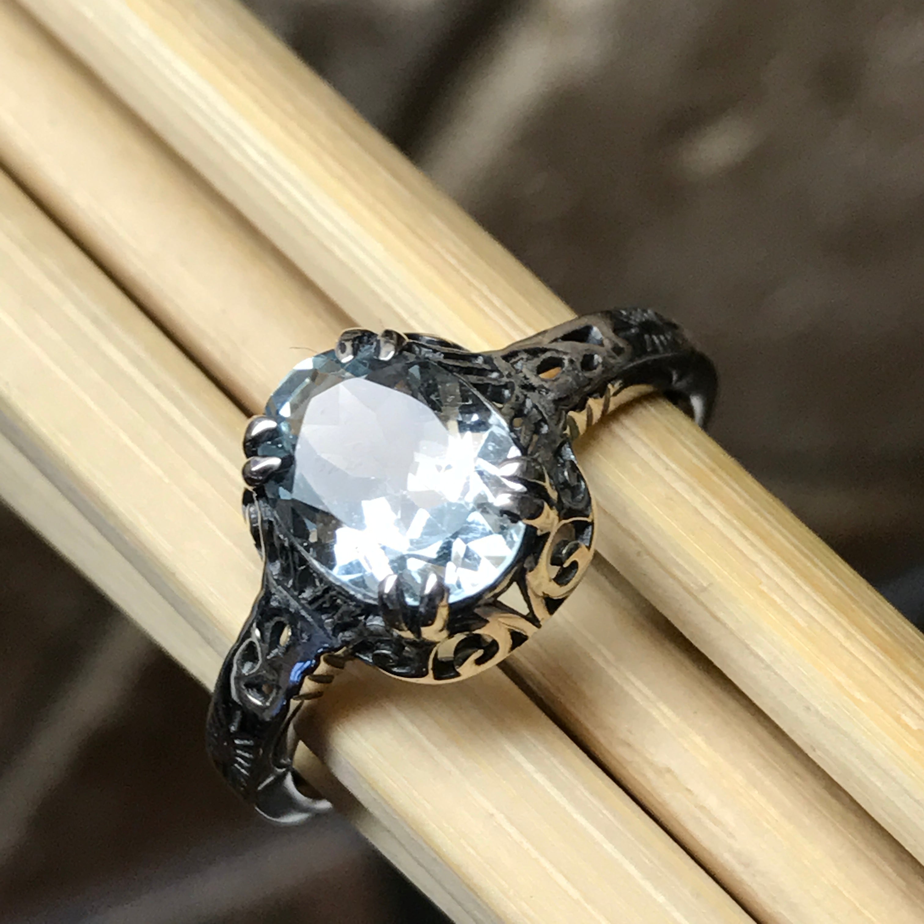 Natural 2ct Aquamarine 925 Solid Sterling Silver Engagement Ring Size 6, 7, 8 - Natural Rocks by Kala
