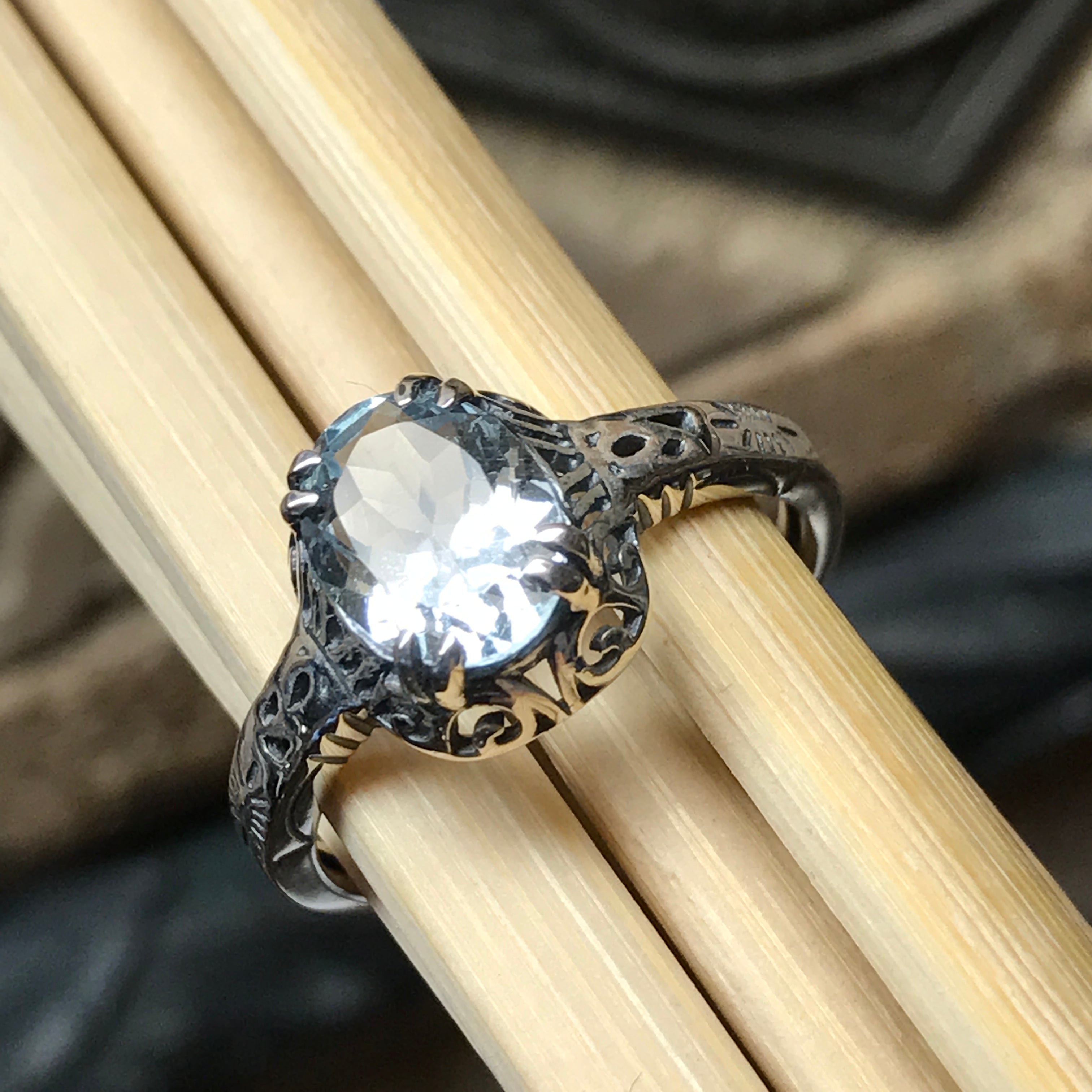 Natural 2ct Aquamarine 925 Solid Sterling Silver Engagement Ring Size 5, 6, 7, 8, 9 - Natural Rocks by Kala