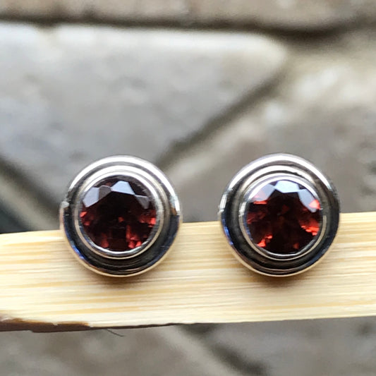 Natural 2ct Pyrope Garnet 925 Solid Sterling Silver Earrings 7mm - Natural Rocks by Kala