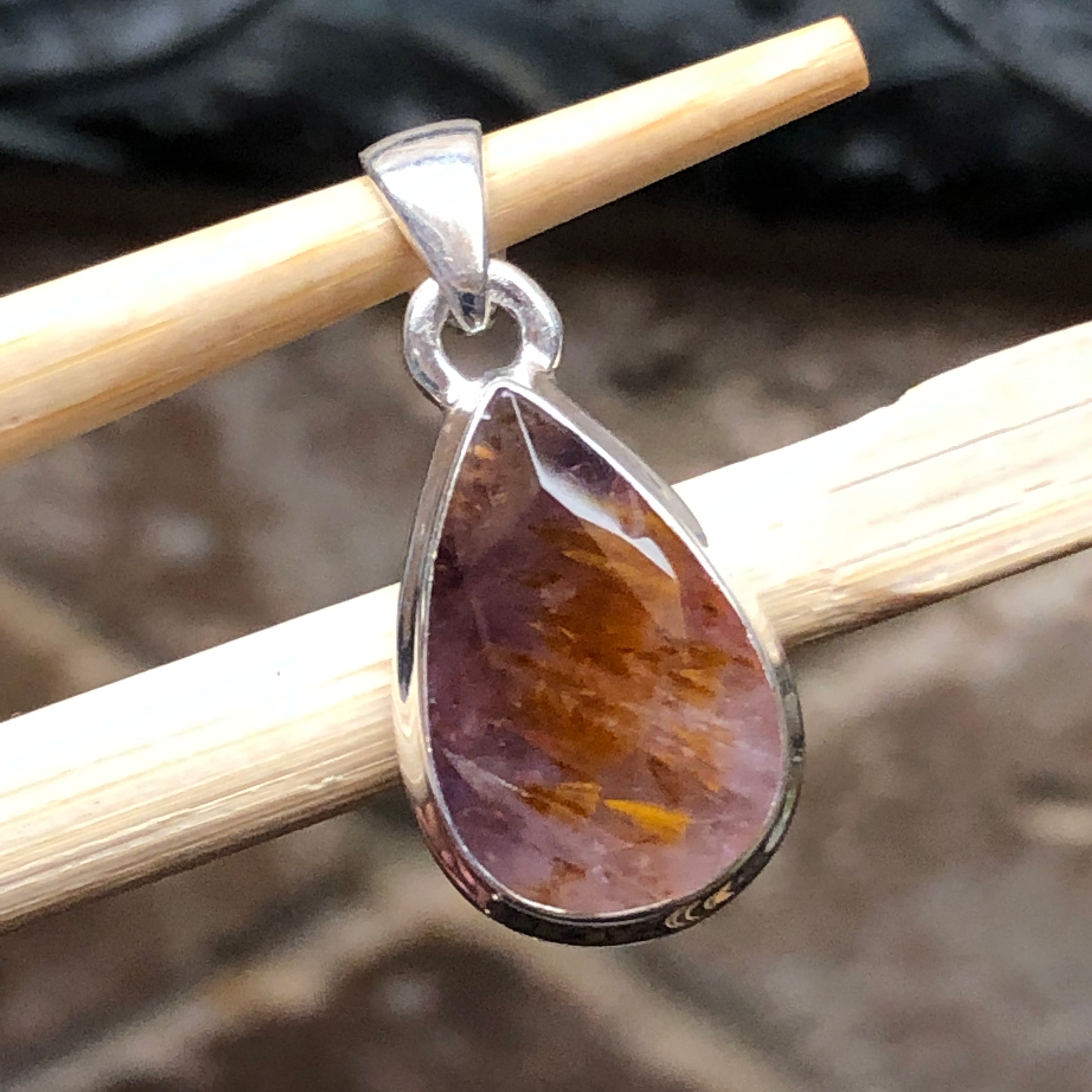 Natural Cacoxenite 925 Solid Sterling Silver Pendant 25mm - Natural Rocks by Kala