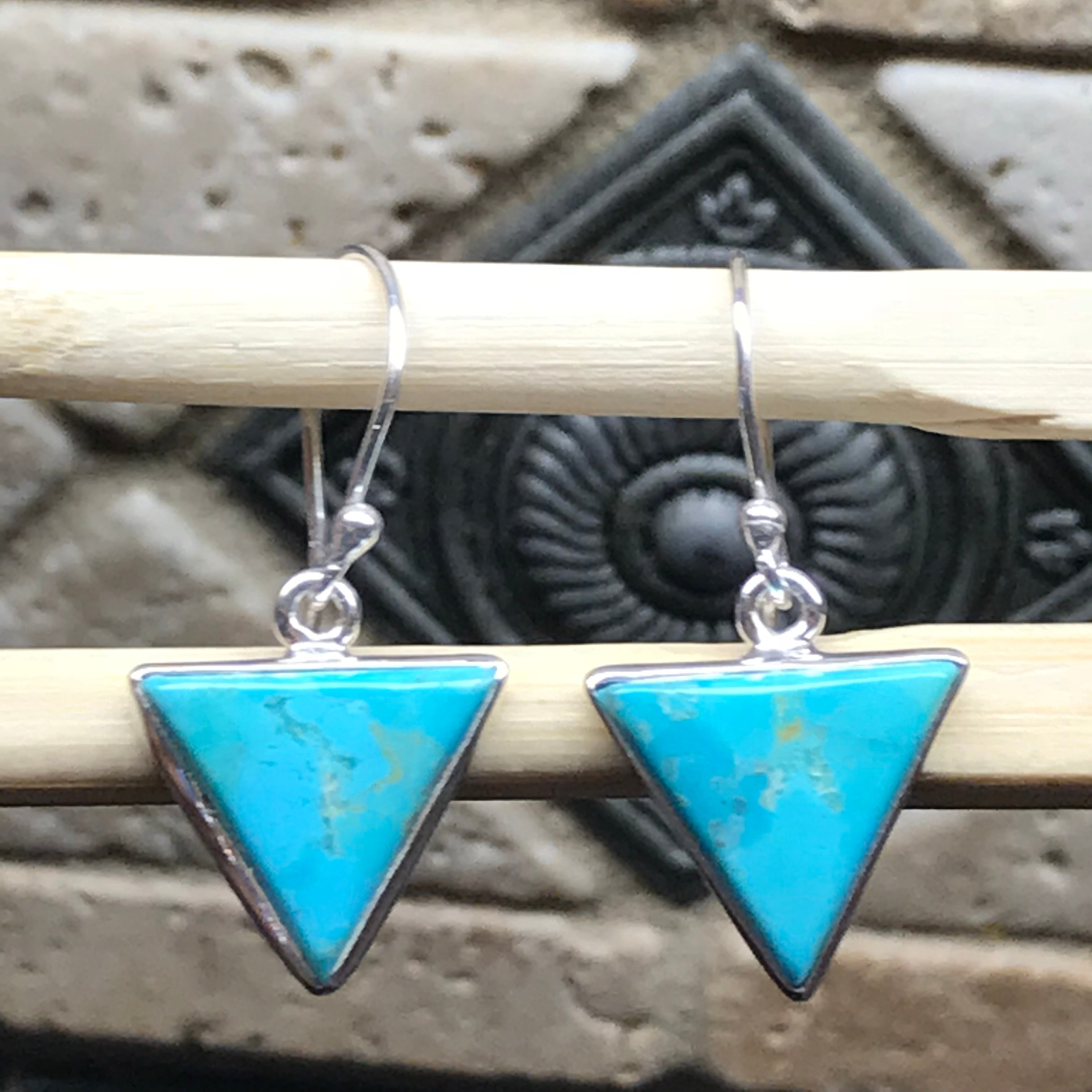 Natural Blue Mohave Turquoise 925 Solid Sterling Silver Earrings 25mm - Natural Rocks by Kala