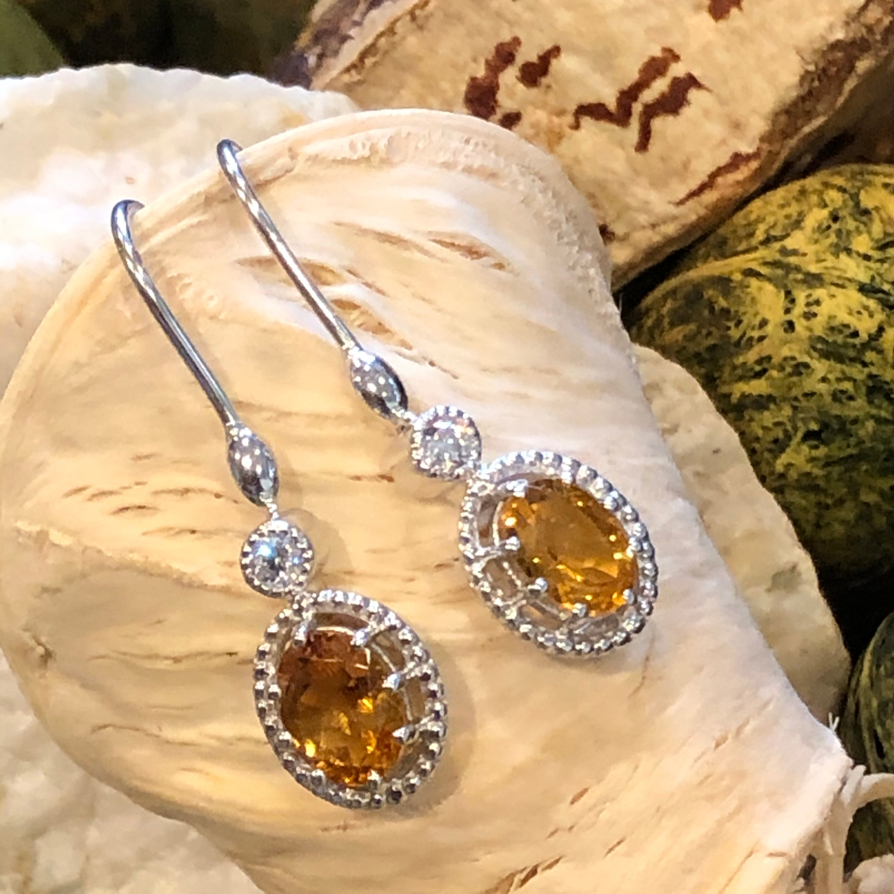 Natural 3.5ct Golden Citrine 925 Solid Sterling Silver Earrings 30mm - Natural Rocks by Kala