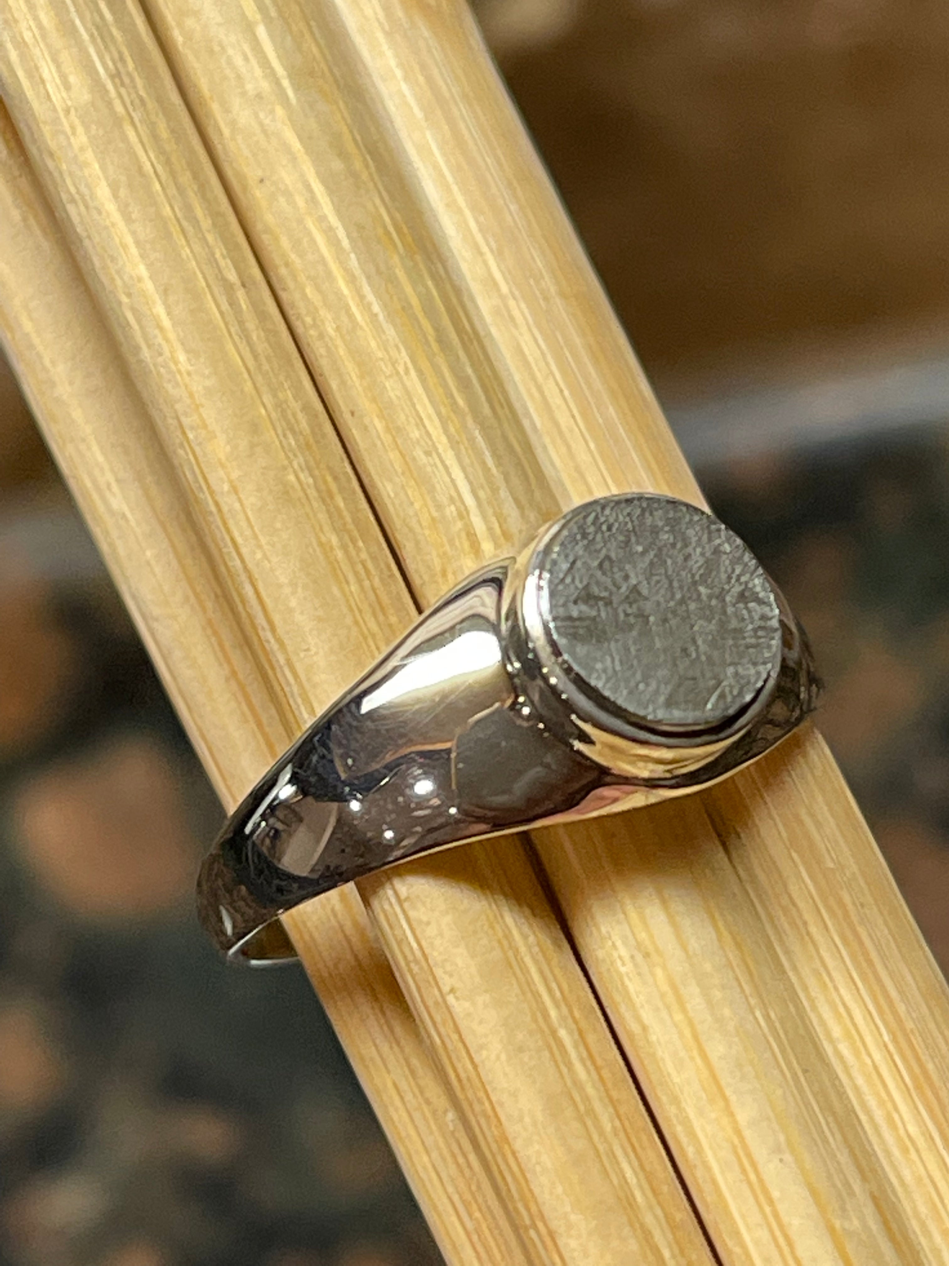 Natural Muonionalusta Meteorite Sweden 925 Solid Sterling Silver Unisex Ring Size 11 - Natural Rocks by Kala