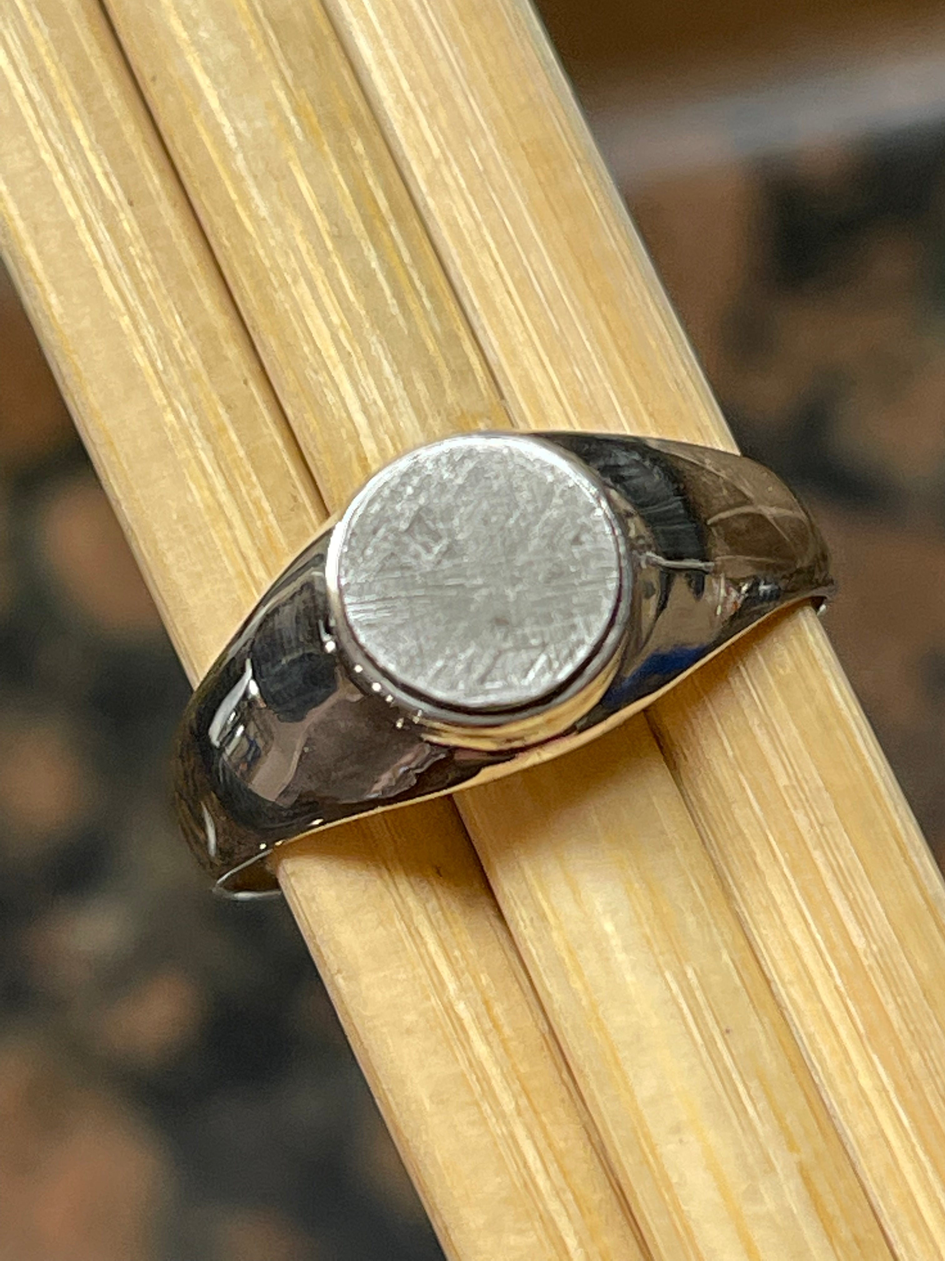 Natural Muonionalusta Meteorite Sweden 925 Solid Sterling Silver Unisex Ring Size 11 - Natural Rocks by Kala