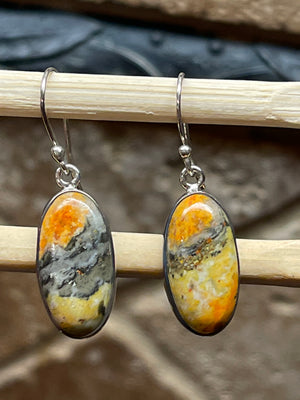 Natural Indonesian Bumble Bee Jasper 925 Solid Sterling Silver Earrings 35mm - Natural Rocks by Kala