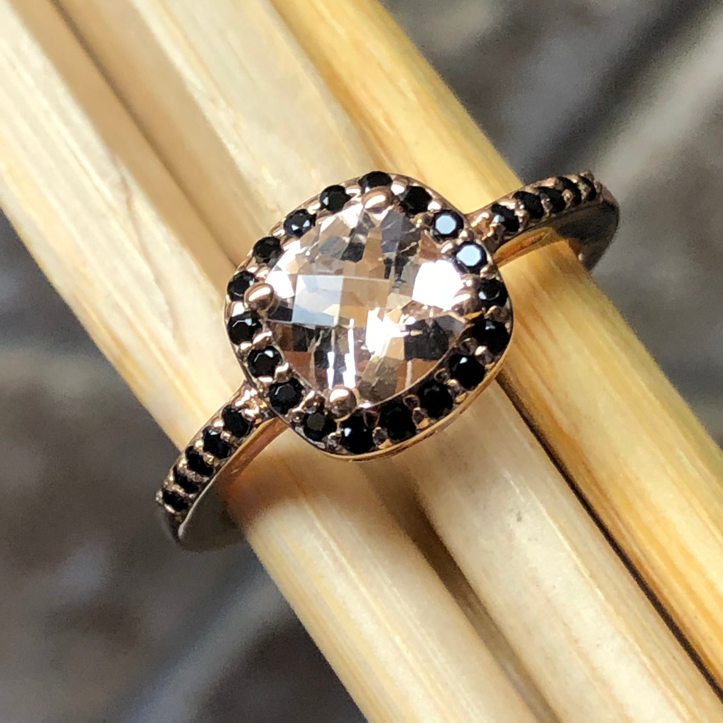 Natural 1ct Peach Morganite, Spinel 14k Rose Gold Over Silver Engagement Ring Size 6, 7, 8, 9 - Natural Rocks by Kala