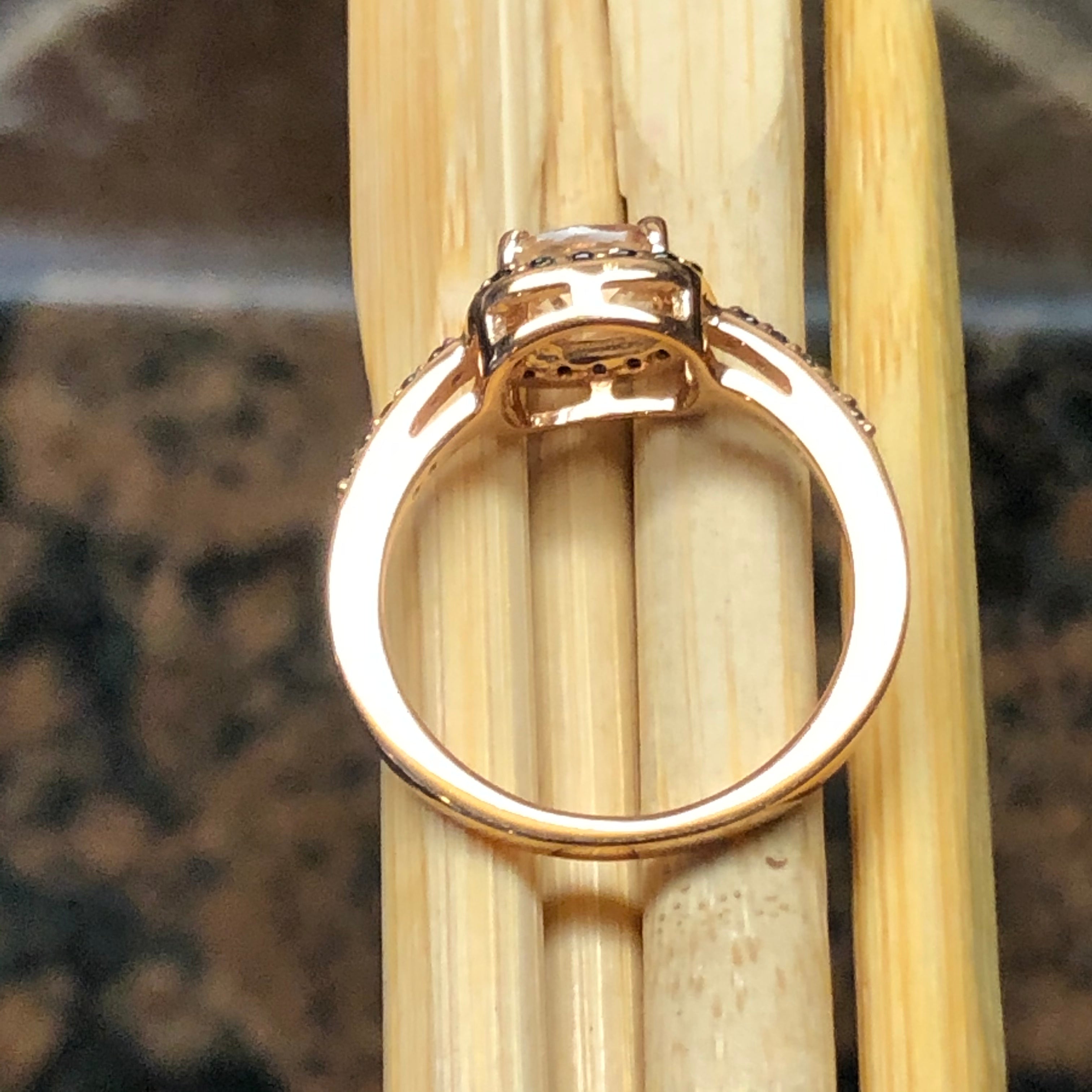 Natural 1ct Peach Morganite, Spinel 14k Rose Gold Over Silver Engagement Ring Size 6, 7, 8, 9 - Natural Rocks by Kala