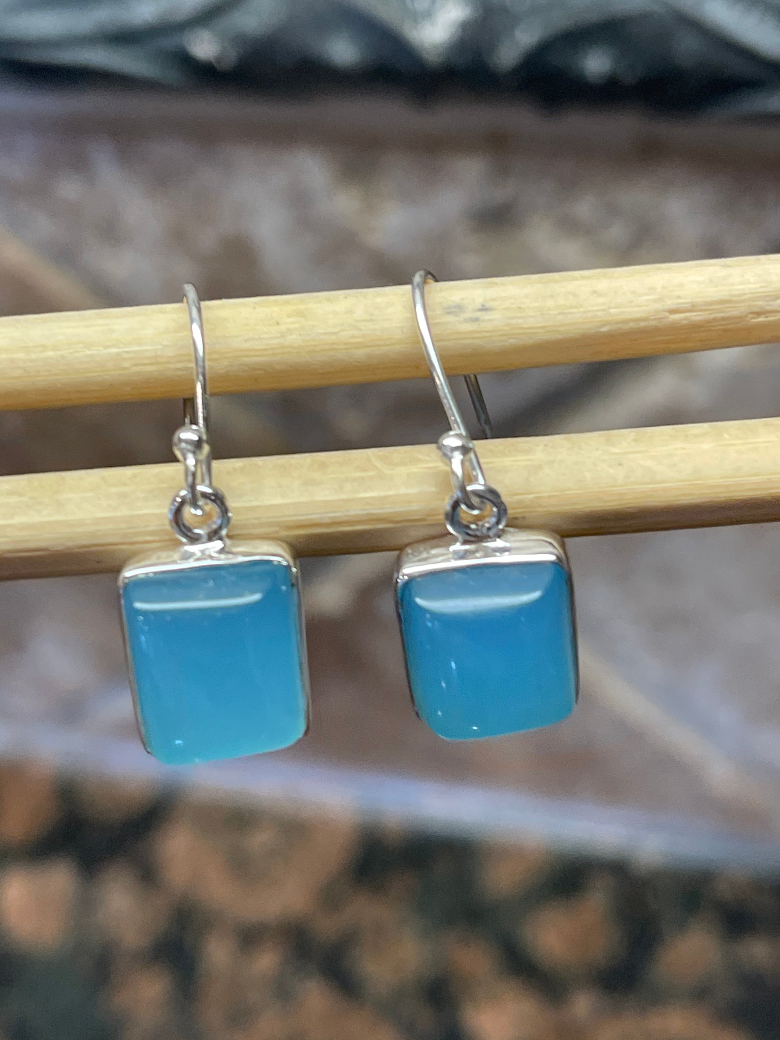 Natural Blue Chalcedony 925 Solid Sterling Silver Earrings 25mm - Natural Rocks by Kala