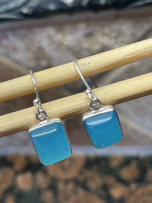 Natural Blue Chalcedony 925 Solid Sterling Silver Earrings 25mm - Natural Rocks by Kala