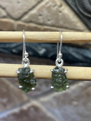 Natural Green Czech Republic Moldavite 925 Solid Sterling Silver Earrings 30mm - Natural Rocks by Kala