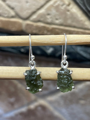 Natural Green Czech Republic Moldavite 925 Solid Sterling Silver Earrings 30mm - Natural Rocks by Kala