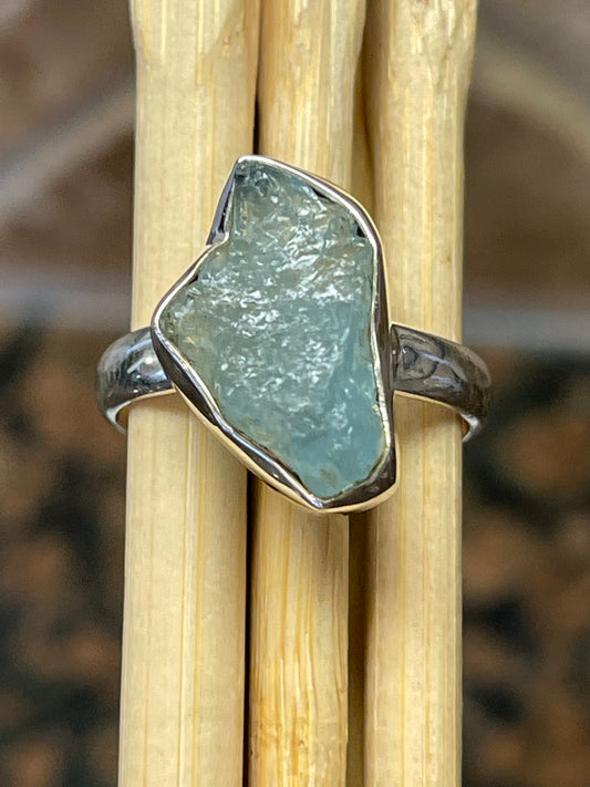 Natural Aquamarine 925 Solid Sterling Silver Cluster Ring Size 9 - Natural Rocks by Kala
