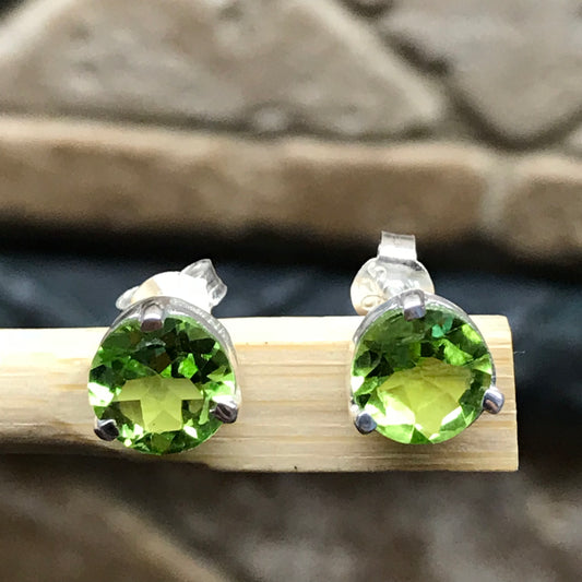 Genuine 2ct Green Peridot 925 Solid Sterling Silver Earrings 7mm - Natural Rocks by Kala
