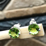 Genuine 2ct Green Peridot 925 Solid Sterling Silver Earrings 7mm - Natural Rocks by Kala