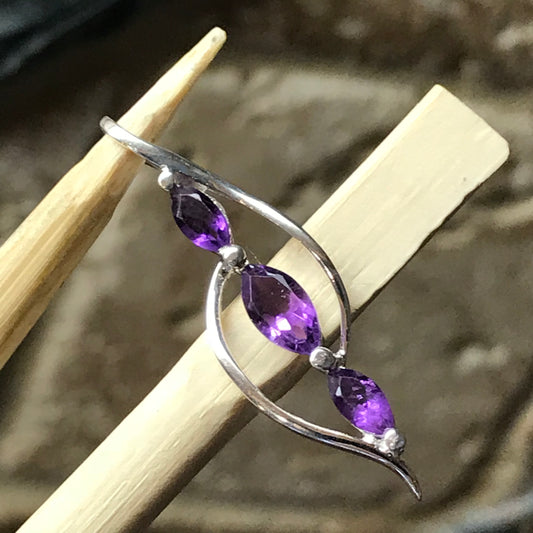 Natural 1.5ct Amethyst 925 Solid Sterling Silver Pendant 34mm - Natural Rocks by Kala