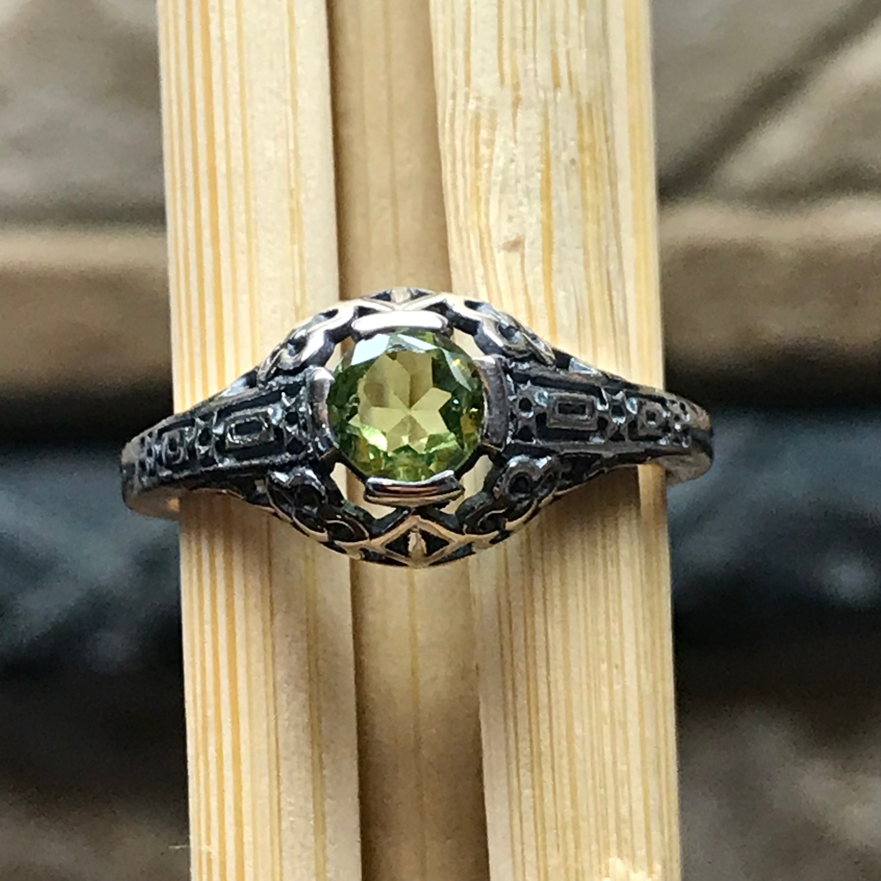 Genuine Green Peridot 925 Solid Sterling Silver Engagement Ring Size 6, 7, 8 - Natural Rocks by Kala