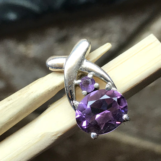 Natural 2ct Amethyst 925 Solid Sterling Silver Pendant 18mm - Natural Rocks by Kala