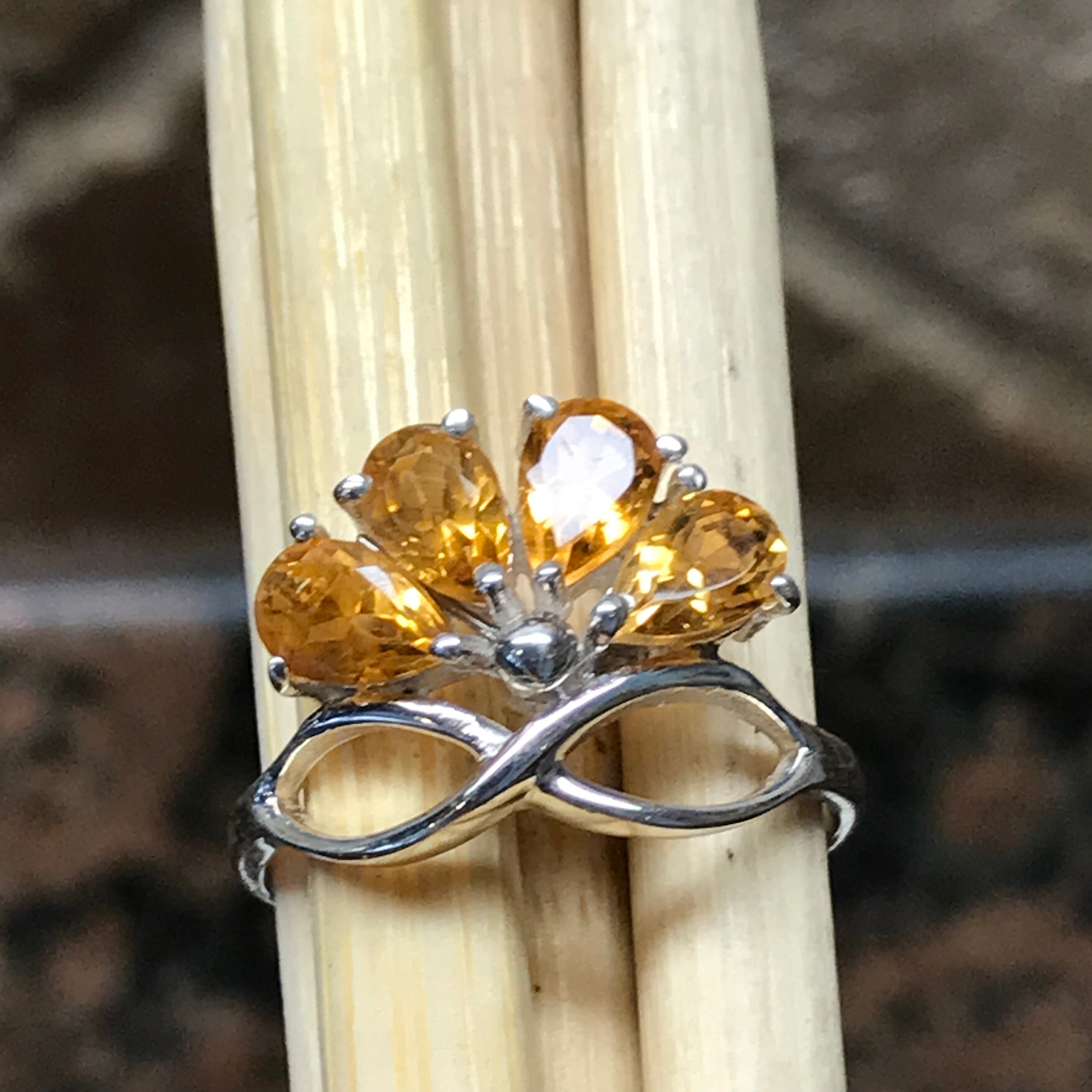 Natural 4ct Golden Citrine 925 Solid Sterling Silver Ring Size 6, 7, 8, 9 - Natural Rocks by Kala