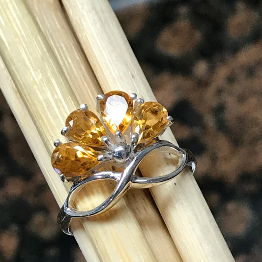 Natural 4ct Golden Citrine 925 Solid Sterling Silver Ring Size 6, 7, 8, 9 - Natural Rocks by Kala