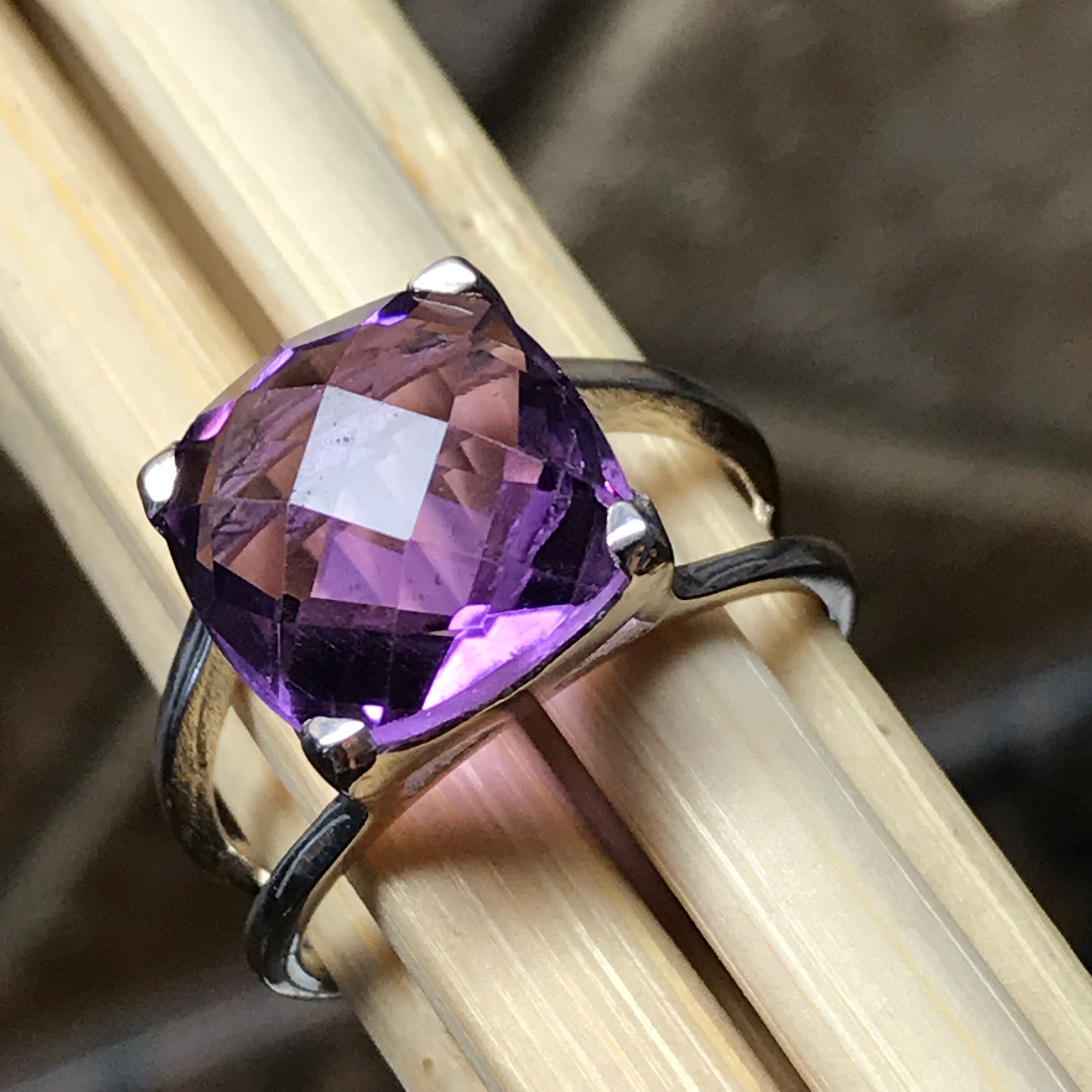 Natural 4ct Purple Amethyst 925 Solid Sterling Silver Ring Size 7, 8 - Natural Rocks by Kala