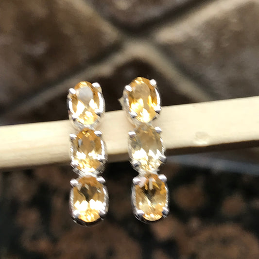 Natural 2.5ct Citrine 925 Solid Sterling Silver Earrings 16mm - Natural Rocks by Kala