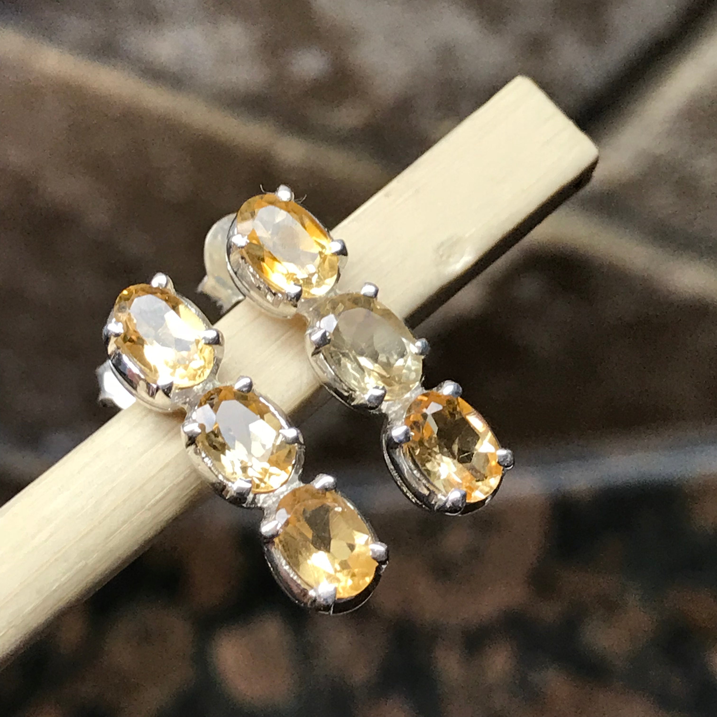 Natural 2.5ct Citrine 925 Solid Sterling Silver Earrings 16mm - Natural Rocks by Kala